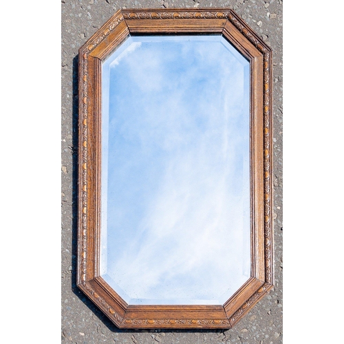 301 - A VINTAGE octagonal oak framed mirror with carved wooden frame 80x50cm approx#313