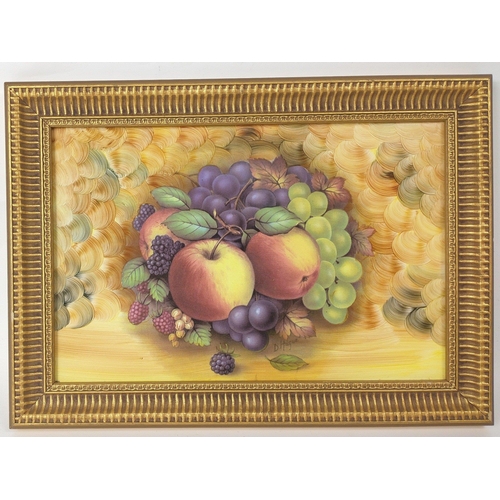 306 - A rare to find ceramic panel of Harvest Fruits by DOUG HAGUE, frame size 35x25cm#318