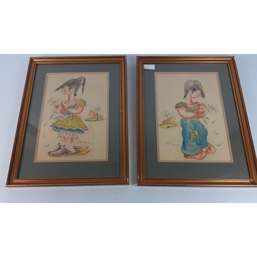 309 - A lovely pair of cute pictures of a girl and boy in gilt frames. 46 x 34 cm approx in frames, actual... 