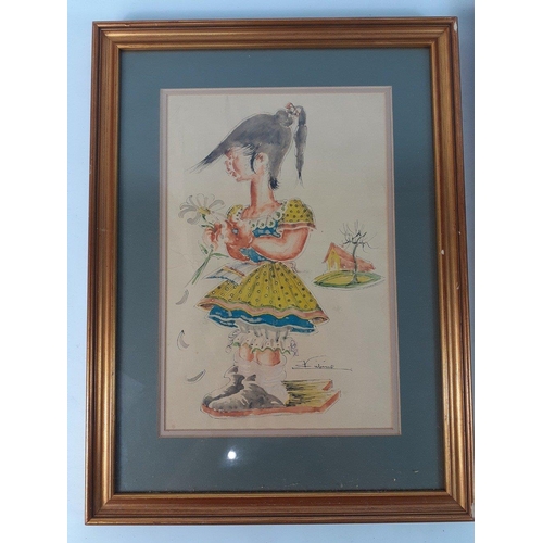 309 - A lovely pair of cute pictures of a girl and boy in gilt frames. 46 x 34 cm approx in frames, actual... 