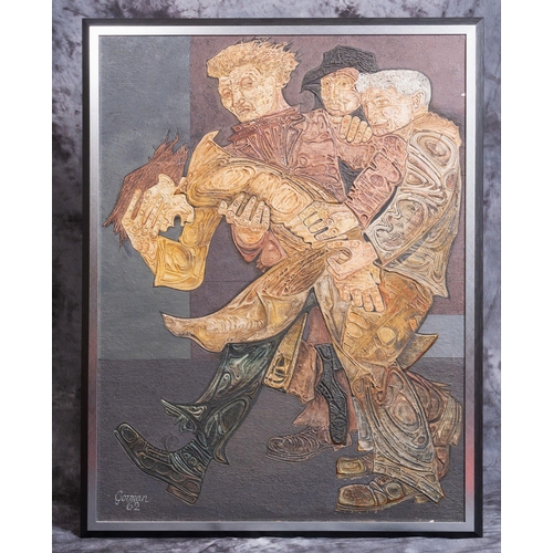 315 - LARGE painting by JAMES GORMAN Glasgow School Of Art mixed media THE CAPTIVE depicting Glasgow Gang ... 