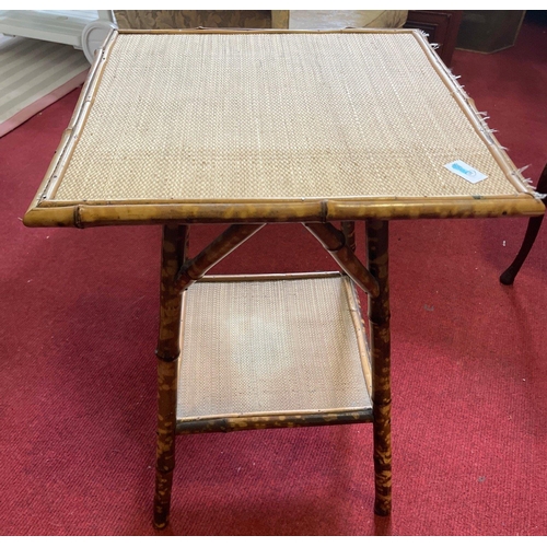 343 - A nice bamboo window plant  table including a lower shelf - dimensions 66cm height x 46cm square top... 