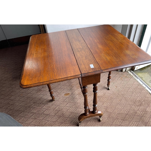 350 - A fine example of a VICTORIAN gate-leg slim-line table on original ceramic castors - table unfolded ... 