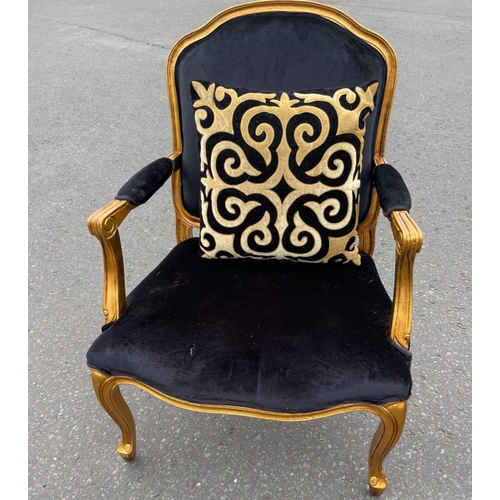 351 - A NICE FRENCH inspired King Louis gilded armchair in striking black velvet upholstery - dimensions 7... 