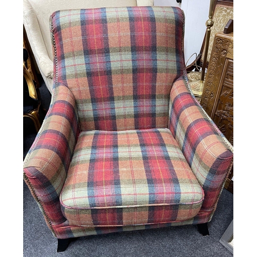 351A - A BEAUTIFUL large check- pattern comfy armchair - in nice condition - dimensions 95cm height x 80cm ... 