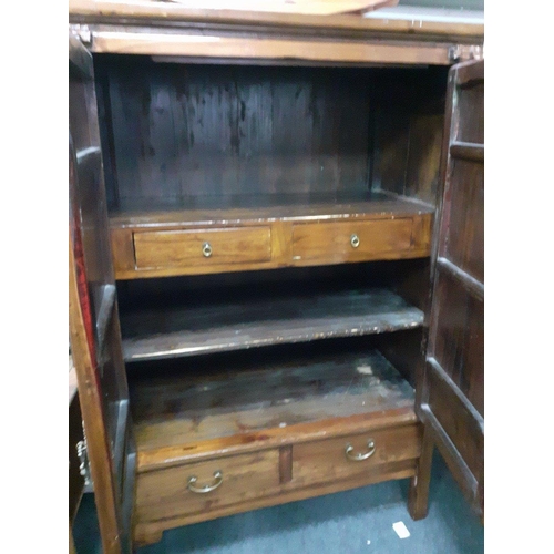 354 - QUALITY!! 
A beautiful tall CHINESE cabinet with two cupboard doors and two drawers with large brass... 