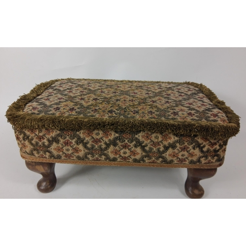 355 - A fabric covered FOOTSTOOL with small Queen Anne feet.  38 x 26 x 16cm approx.#367