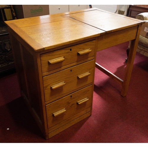 364 - A c1940's knee hole pine desk with 3 drawers - length 94cm x depth 61cm x height 76cm approx#376