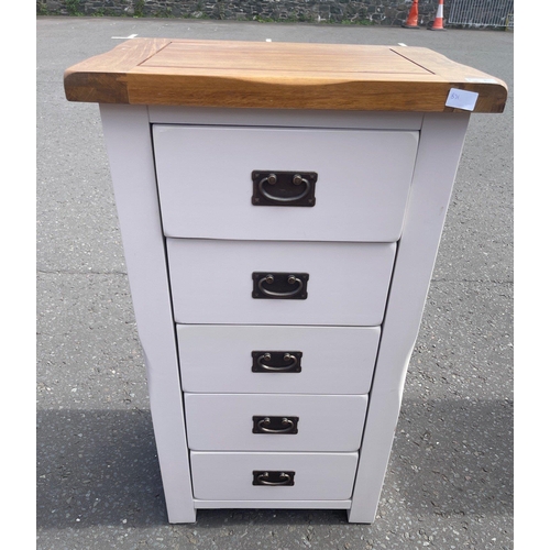 370 - Part of a bedroom set - a five drawer chest of drawers finished in light grey - height 100cm x width... 