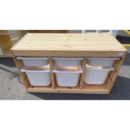 374 - An ex- IKEA storage unit with 6  white resin baskets - dimensions length 3ft x height 50cm x depth 4... 