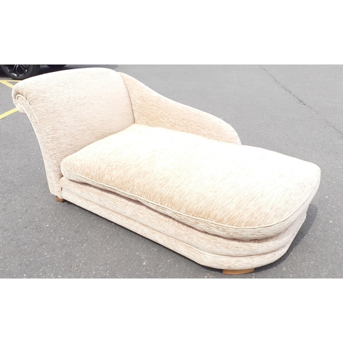 377 - A modern style chaise longue upholstered in an oatmeal chenille velvet 165cmL x 78cmW x 64cm High at... 