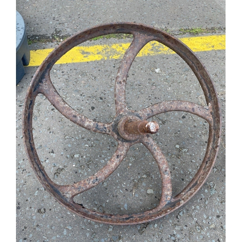 390 - An old ANTIQUE cast iron wheel with 6 spokes - this item is very heavy and would make an ideal garde... 