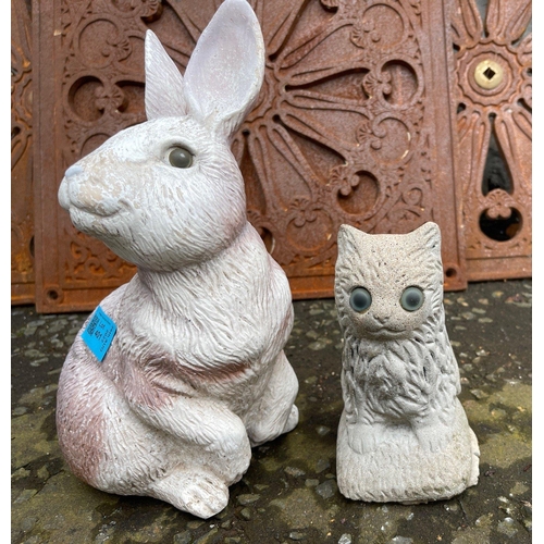 401 - Cheerful characters to include a rabbit 26cm tall and a small cat with large eyes standing only 15cm... 