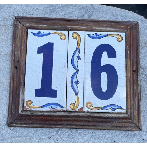 424 - A PORTUGUESE style ceramic tile house number 16 sign - dimensions 25cm x 21cm#443