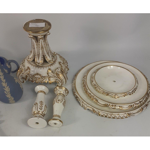 437 - A mixed box of mostly ceramic items to include a three TIER CAKE STAND missing the handle , WADE TOA... 