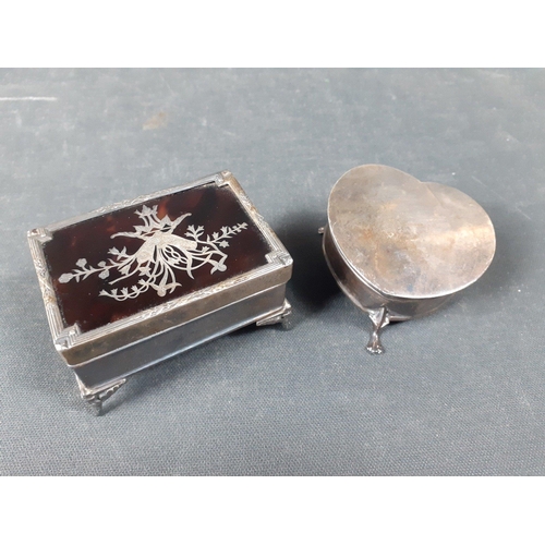 76 - Two Sterling Silver Jewellery / Ring / Trinket boxes. The first Heart shaped with a satin interior h... 