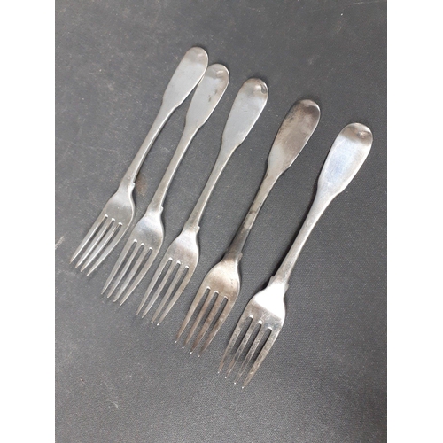 82 - Lovely part set of five sterling silver matching SCOTTISH Fiddle Back Forks by CHARLES ROBB / MARSHA... 