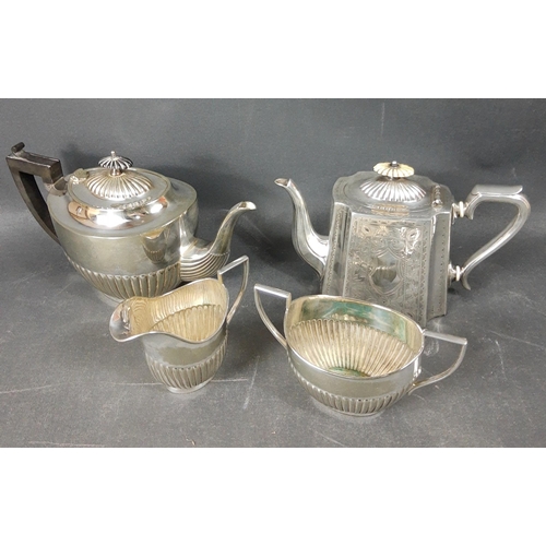 84 - A silver-plated tea service comprising teapot, milk jug and twin-handled sugar bowl plus one other h... 