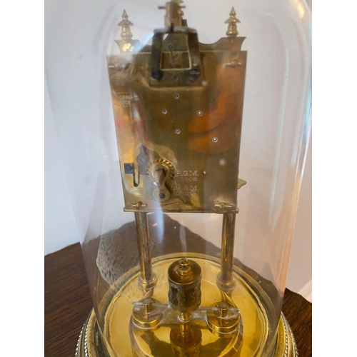 94 - A nice glass domed brass clock. Badische Badenia Uhrenfabrik 400 day Anniversary Glass Dome Clock. c... 