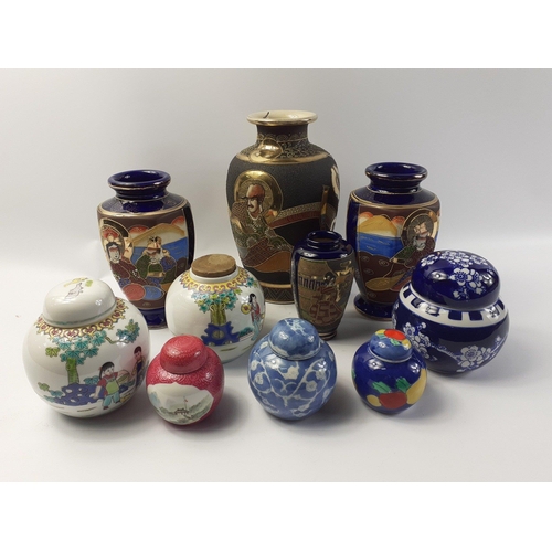 142 - A collection of Oriental ceramic items to include vases and ginger jars.  Large vase A/F#127