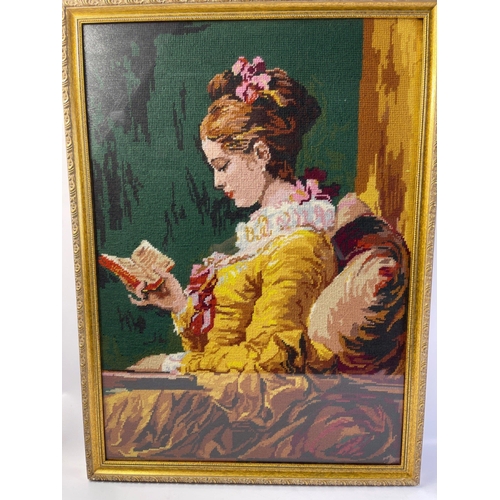 190 - A BEAUTIFUL hand-sewn tapestry of a lady in period dress dimensions 74cm x 54cm approx#173