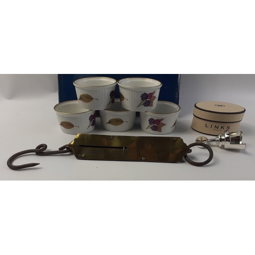 191 - Five ROYAL WORCESTER Ramekins in original box , a LINKS OF LONDON bottle stopper and a No 2 SALTERS ... 