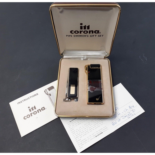 218 - A lovely unused boxed Pipe Smokers Gift Set from CORONA.  Cased Japanese made lighter and lovely laq... 