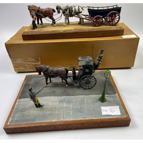 246 - HISTOREX style diorama model Agricultural scene with two heavy horses pulling a 4 wheeled open top c... 