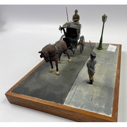 246 - HISTOREX style diorama model Agricultural scene with two heavy horses pulling a 4 wheeled open top c... 