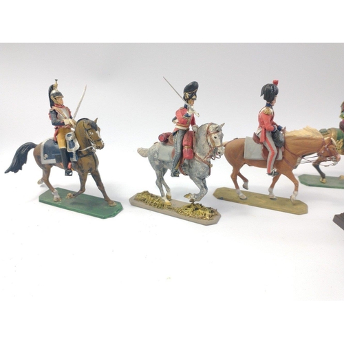 247 - 7 x French HISTOREX branded finished hand painted mounted cavalry, with also a diorama of two Britis... 