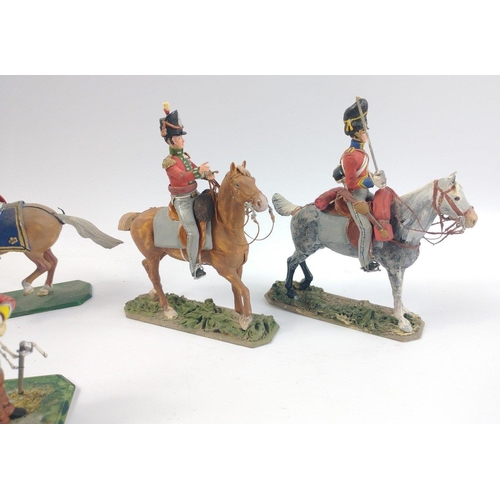 247 - 7 x French HISTOREX branded finished hand painted mounted cavalry, with also a diorama of two Britis... 