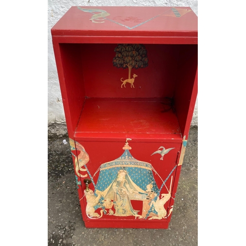 309 - A nice red coloured decorative cabinet with shelf storage and large cupboard space 37cm x 27cm x 80c... 