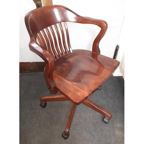 311 - A NICE QUALITY polished mahogany style swivel captain's style office chair - 54cm width x height 85c... 