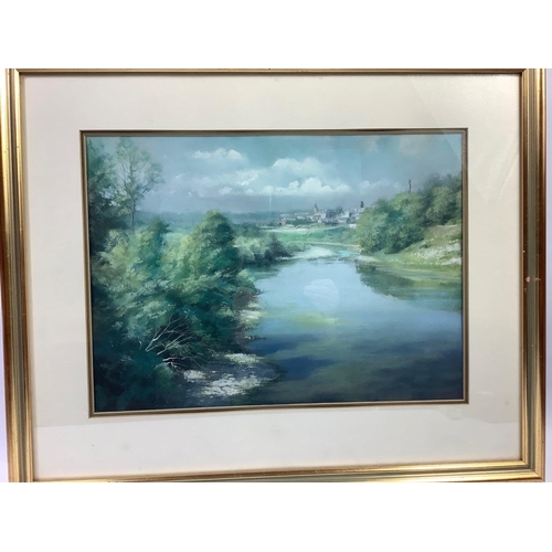 372 - A framed print of 'The Tweed at Coldstream' by ROBERT TURNBULL, frame size 63x53cm, visible work 45x... 