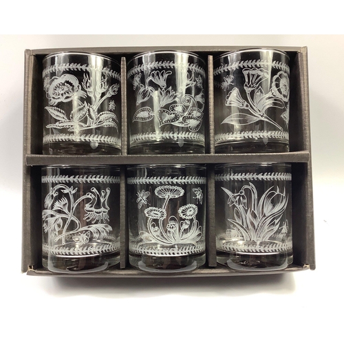 374 - A boxed set of six etched PORTMEIRION small tumblers 10fl oz#351