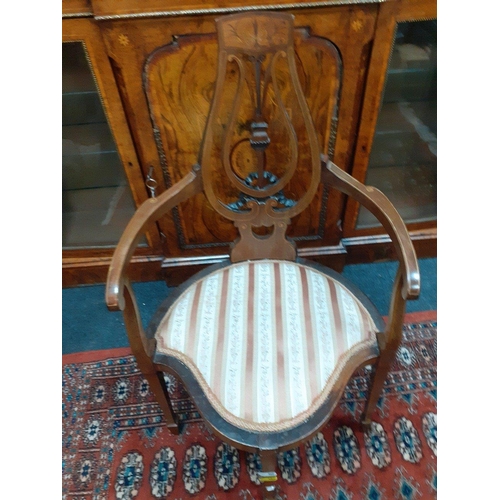 388 - An ornate EDWARDIAN  marquetry backed panelled (tiny piece missing) formal chair with tapestry seat ... 