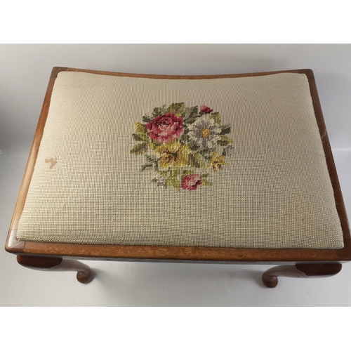 403 - A vintage tapestry covered stool, background beige with design of roses 55x40x42cm#380