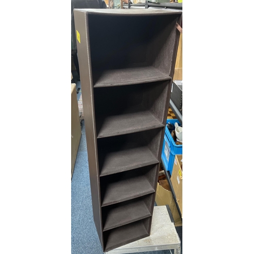 56 - Slimline brown-leather-effect storage shelves - dimensions 87cm height x 22cm width x 16cm depth#51... 