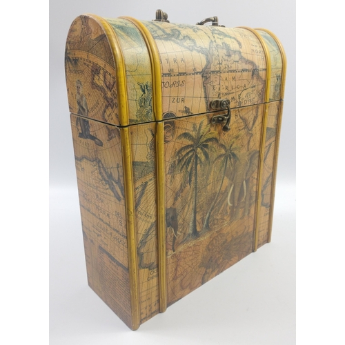 60 - A three bottle wine holder / carrier with a tropical map design.#55