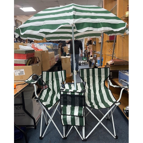 90 - A folding two seater garden armchairs with middle table and an extending parasol ensemble! - in stun... 