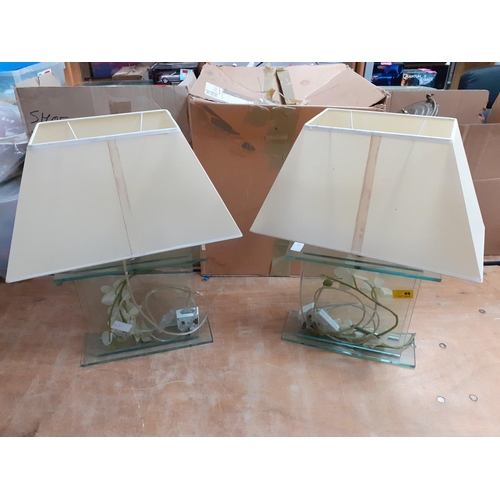 95 - Two unusual table lamps with glass bases standing approx 50cm tall, glass base measures 29cm#84