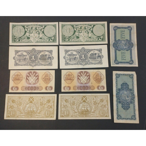 136 - Scottish Banknotes collection - One BRITISH LINEN BANK £5 from 1964 and 9x assorted £1 notes in good... 