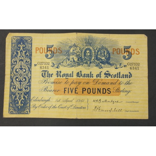 137 - Scottish Banknote - ROYAL BANK OF SCOTLAND 1961 £5 In good collectible grade. Signs of wear with fol... 