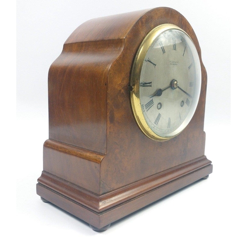 172 - A walnut-veneered mantel clock by RL CHRISTIE of Edinburgh standing approx 15cm high, retains its or... 