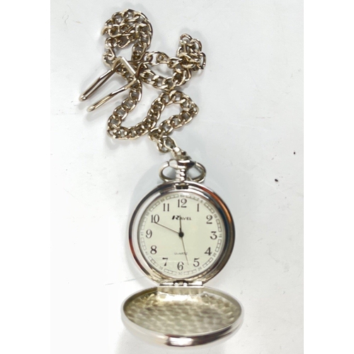 176 - A ROYAL SCOTS quartz pocket watch with regimental emblem on the front outer case complete with chain... 