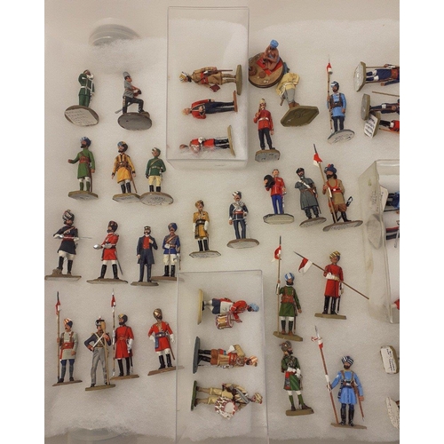 183 - A collection of diecast painted military army figures from various historical eras. Most have regime... 