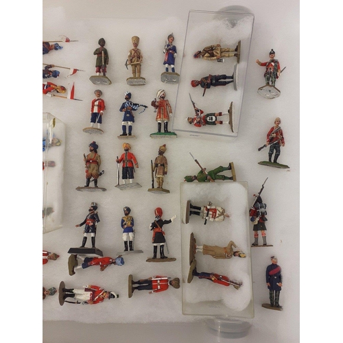 183 - A collection of diecast painted military army figures from various historical eras. Most have regime... 