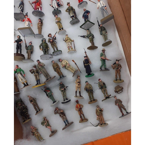 186 - A collection of diecast and plastic painted military army figures from various historical eras. Many... 