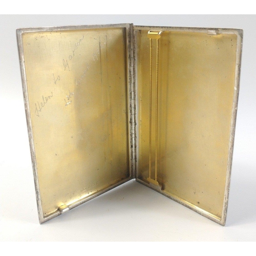 195 - Silver cigarette case with full hallmarks for Birmingham 1943 . Engine turned case with gilt interio... 