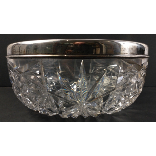 202 - A cut-glass fruit bowl with a silver hallmarked collar (Birmingham 1915), made by Gorham Manufacturi... 